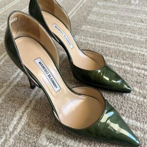 Manolo Blahnik Patent Leather Forest Green Heels Size 39
